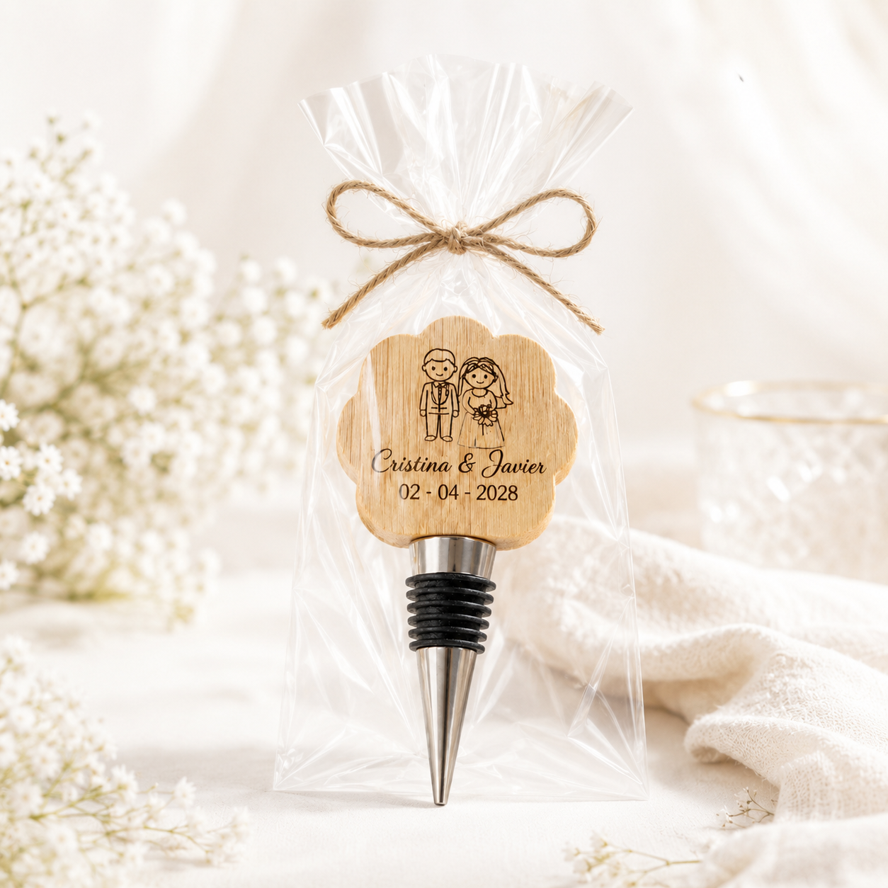 Tapón de vino de bambú personalizado con grabado láser