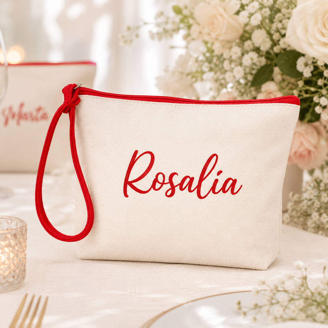 Neceser personalizado de algodón para detalle de boda