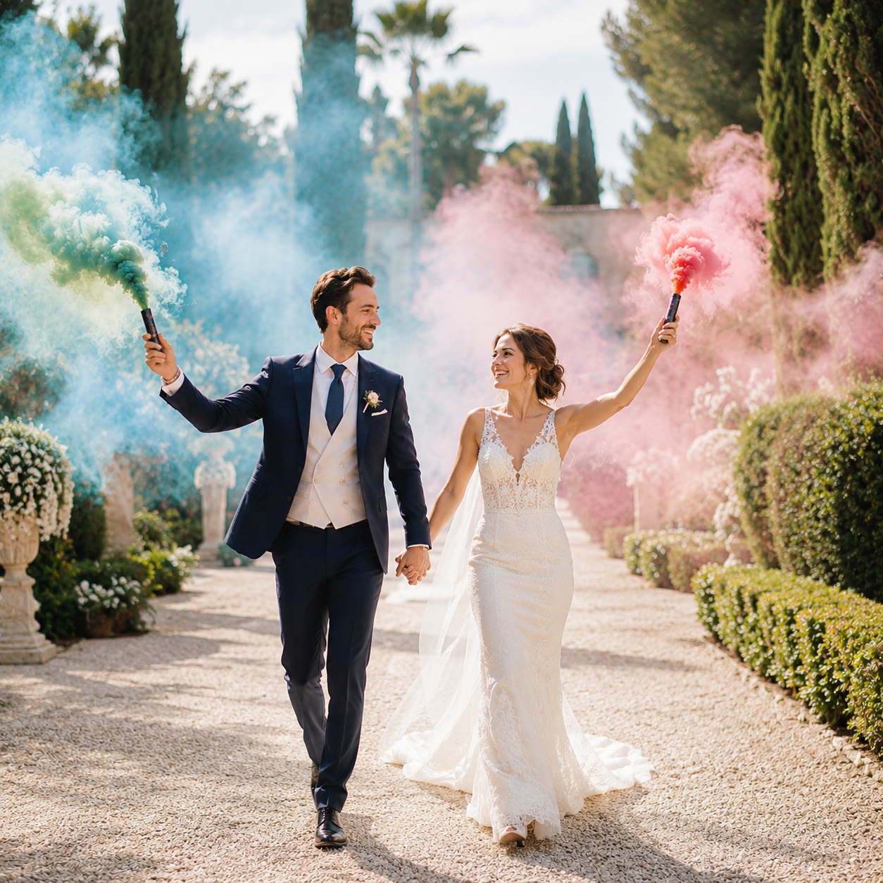 Bengalas de humo de colores para fotos de boda originales