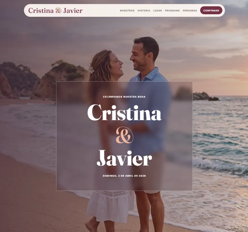 Plantilla Bruma Romántica para web de boda