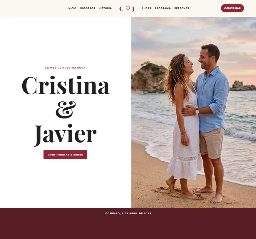 Plantilla Editorial Central para web de boda