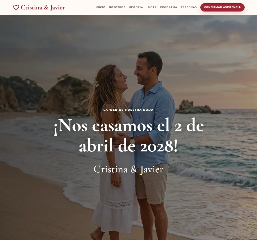 Plantilla Romance Clásico para web de boda